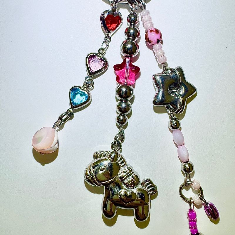 Punk pink horse keychain