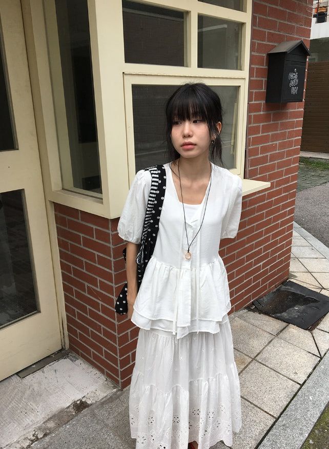 Bonomi Vintage Punching Tiered Banding Long Skirt