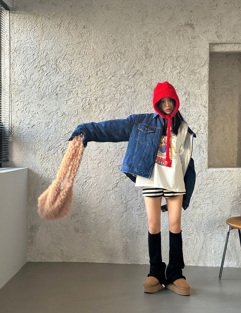 Double-sided reversible denim padded coat