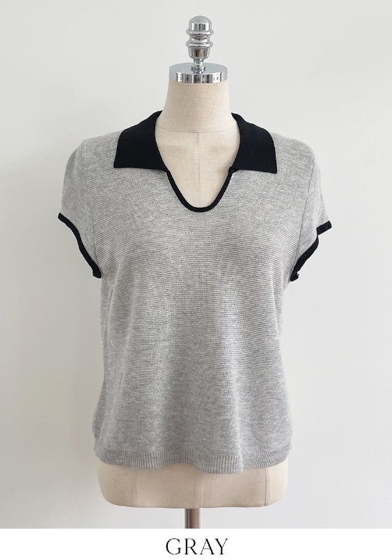 Cooly V Color Matching Collar Knit