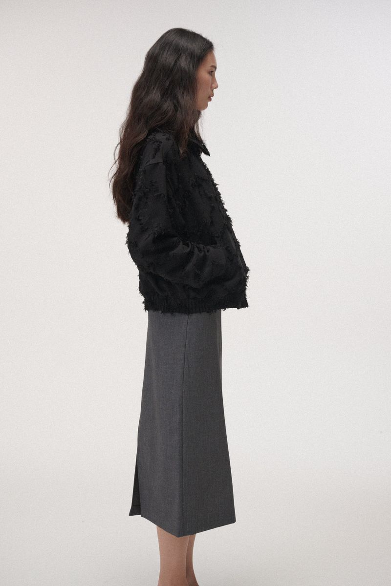 Wool stitch midi skirt (Dark grey)