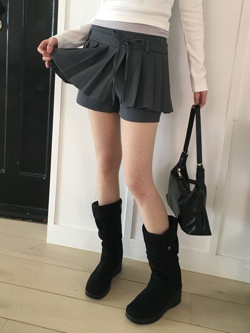 Wicca two-way ribbon pants pleated mini skirt