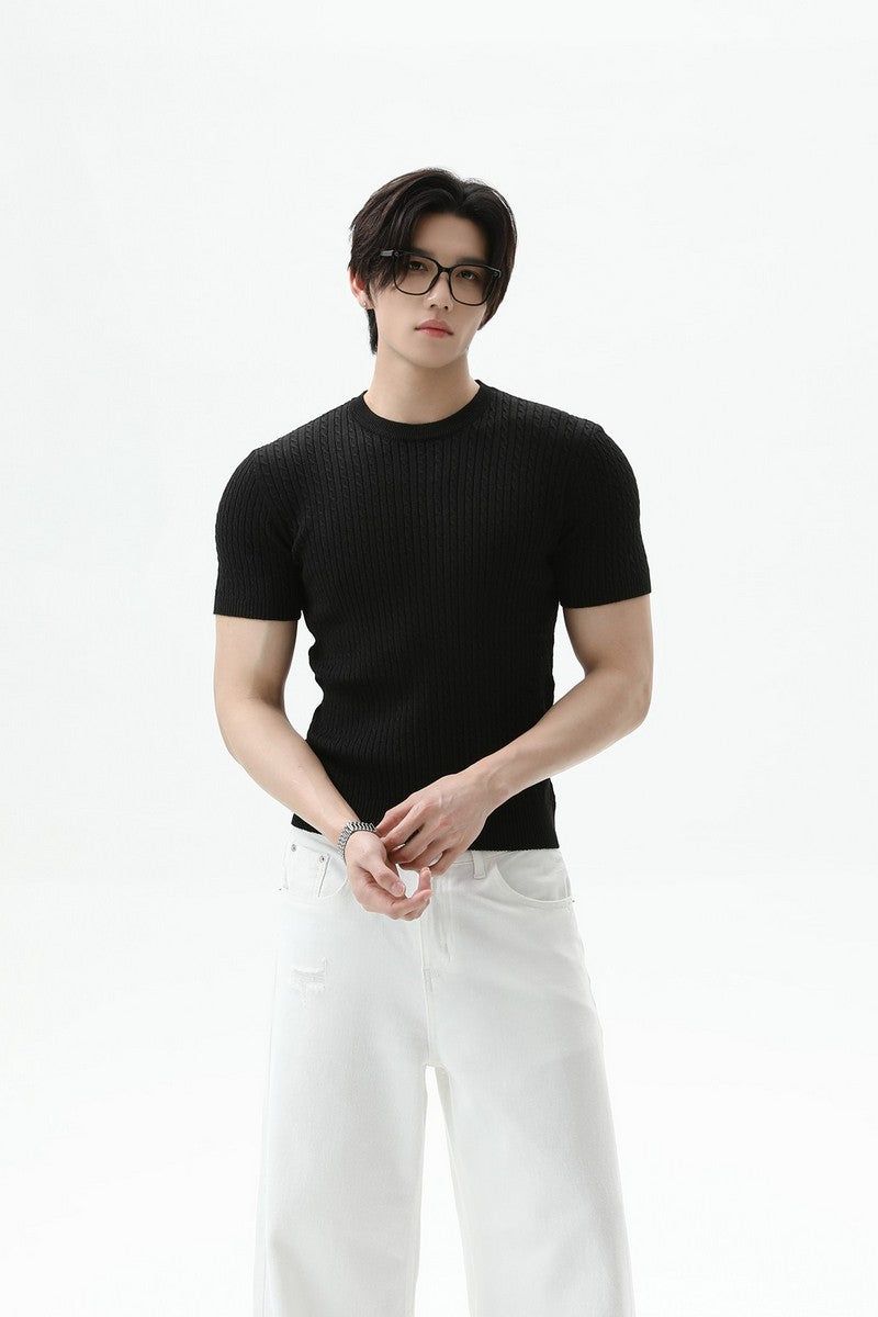 Cable Rib Knit Wool Tee