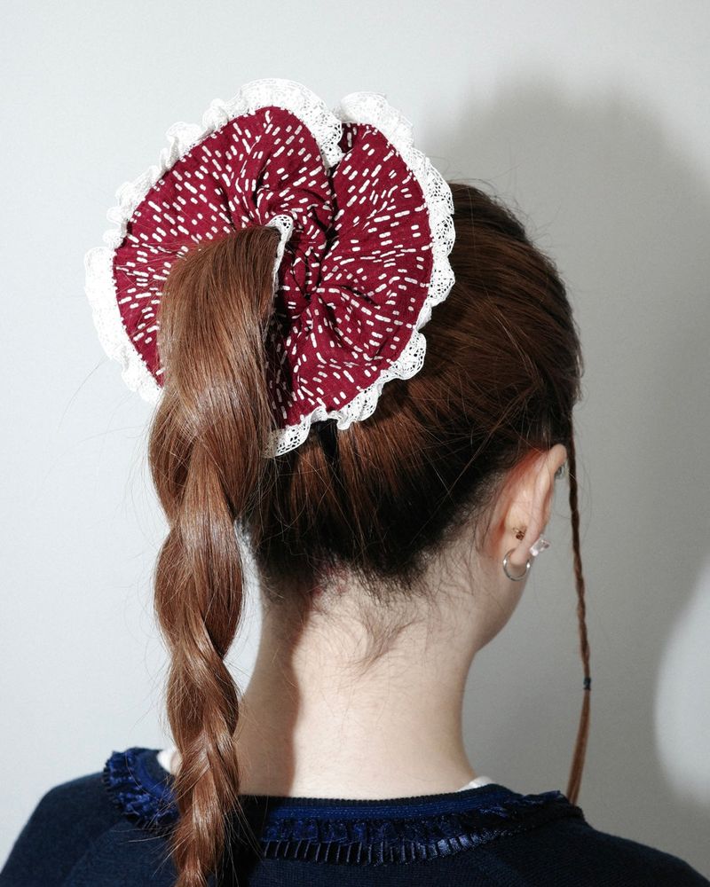 Burgundy ruffle scrunchie