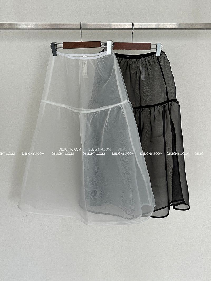 Volume see-through layered long skirt