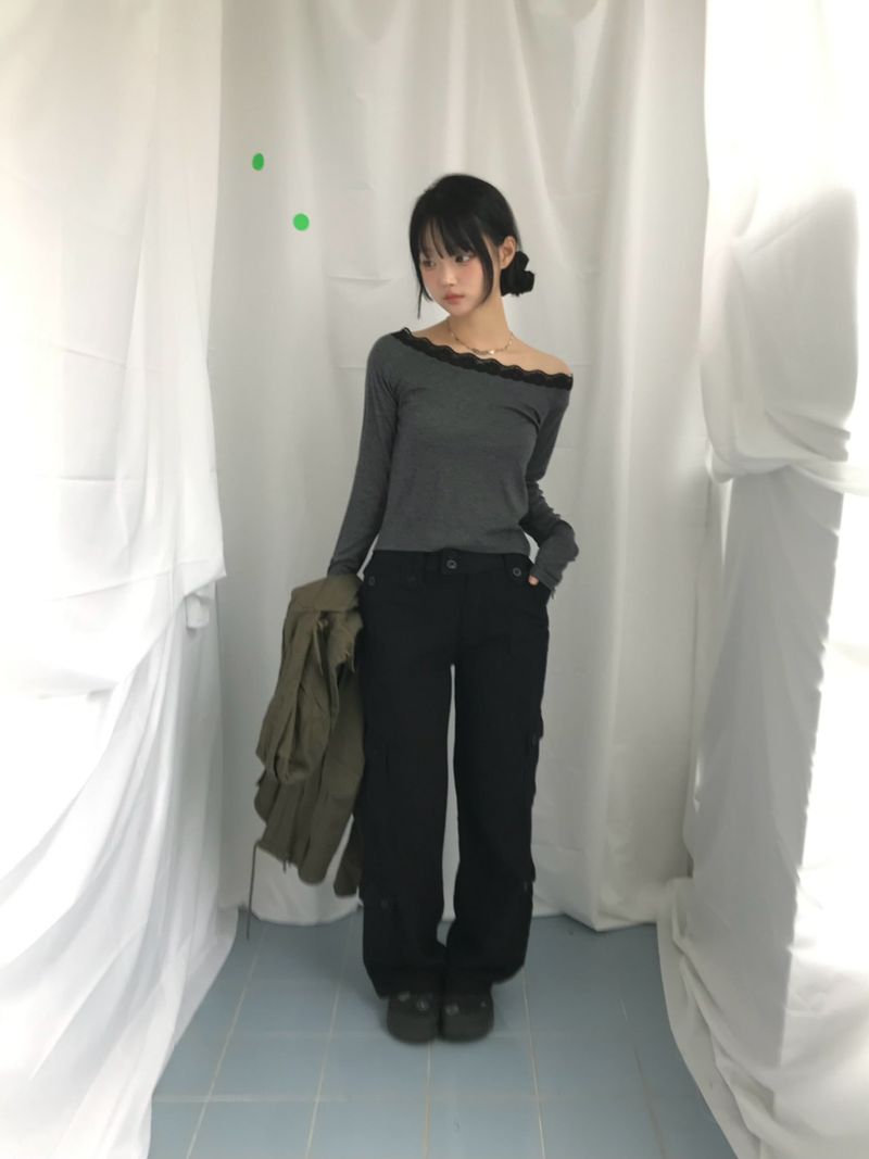 Feminine Flat Neck Long T-Shirt