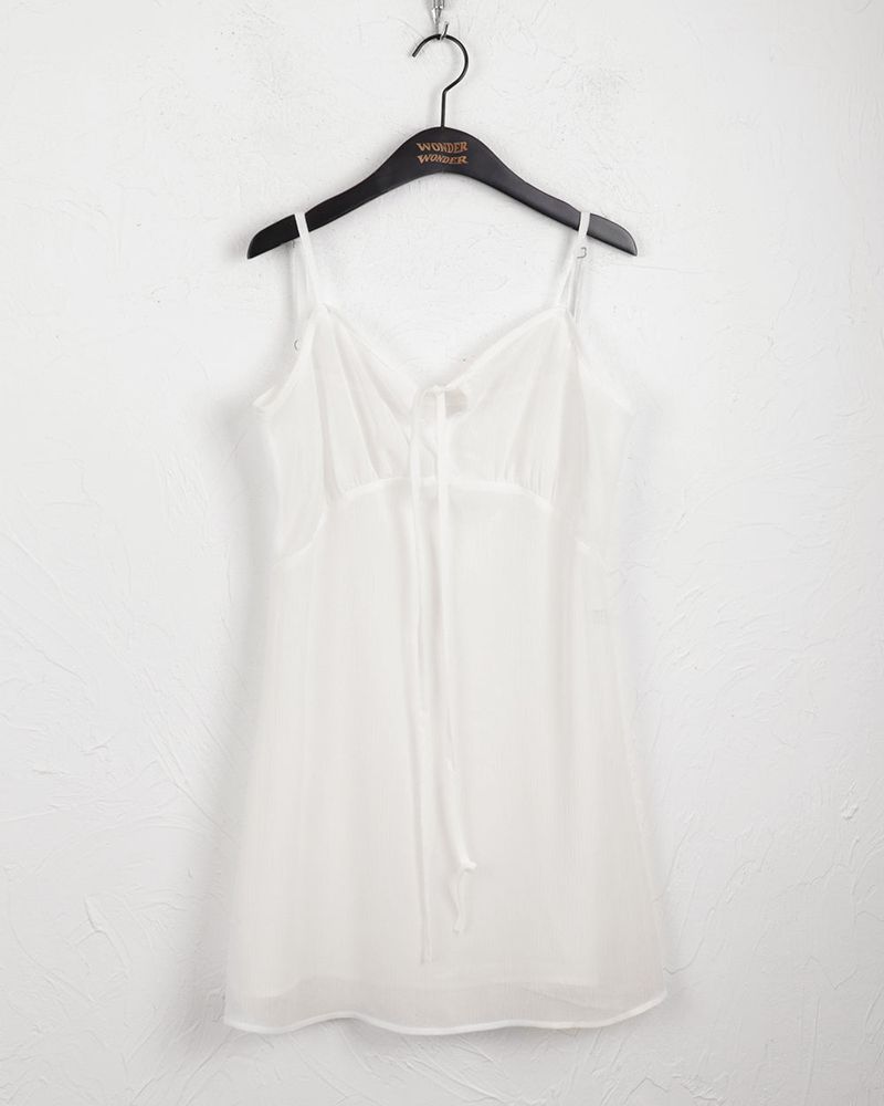 Haple see-through slit ribbon strap layered tank top mini dress