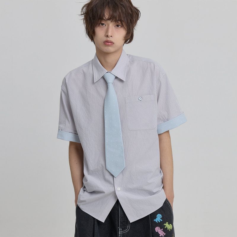 Tie SET Check Half Shirt