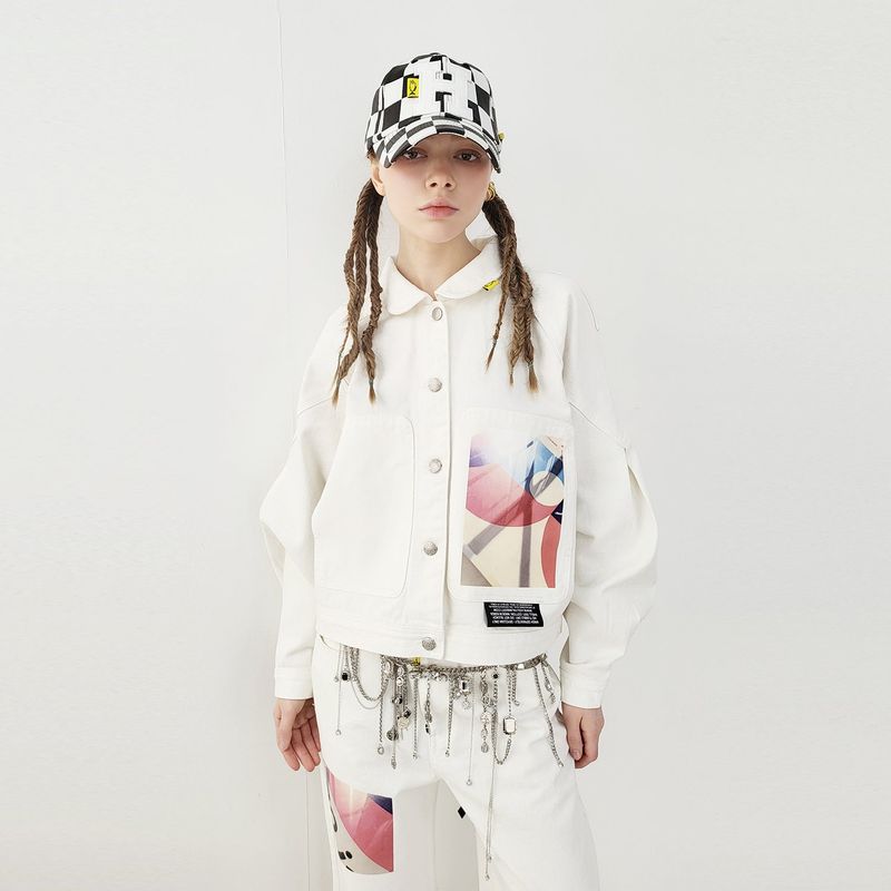 [RECYCLE COTTON] PRINTED ROUND COLLAR JACKET_WHITE