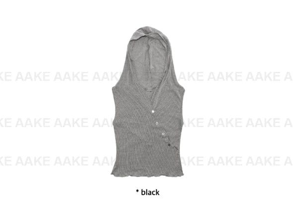 DIAGONAL BUTTON HOODED TOP