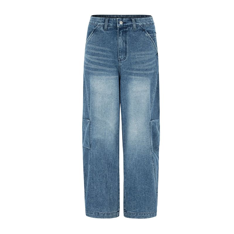 Curved two-tuck Side Denim Pants (Blue)