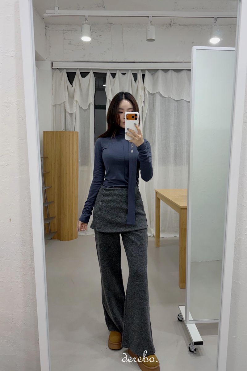 Layered skirt long knit pants
