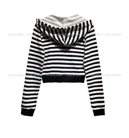 Annie Stripe Set-up Crop Hood Zip-Up