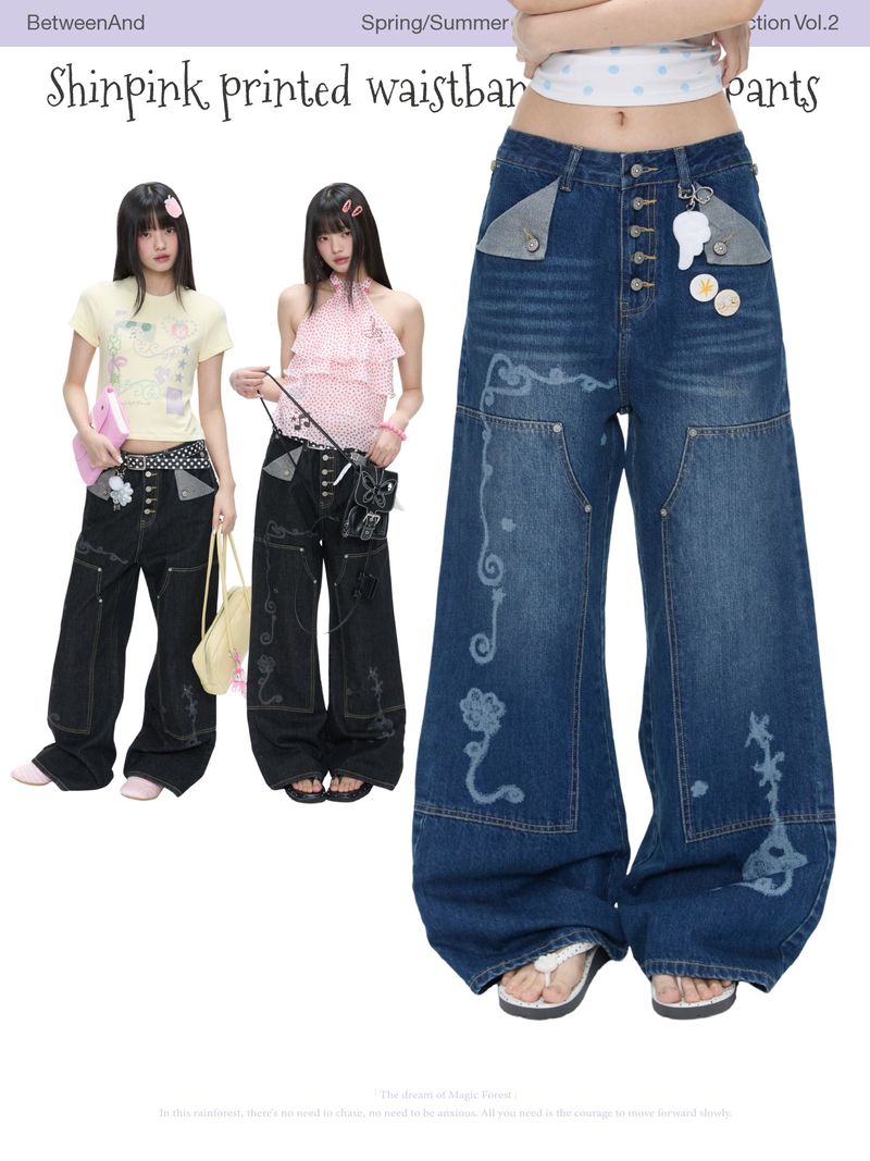 BETWEENAND（ビトゥウィーンアンド）の「BETWEENAND  Summer-style retro, stylish straight-leg jeans made of heavyweight fabric, with studs, washed finish, available in two colors and made from genuine cowhide（Pants）」
