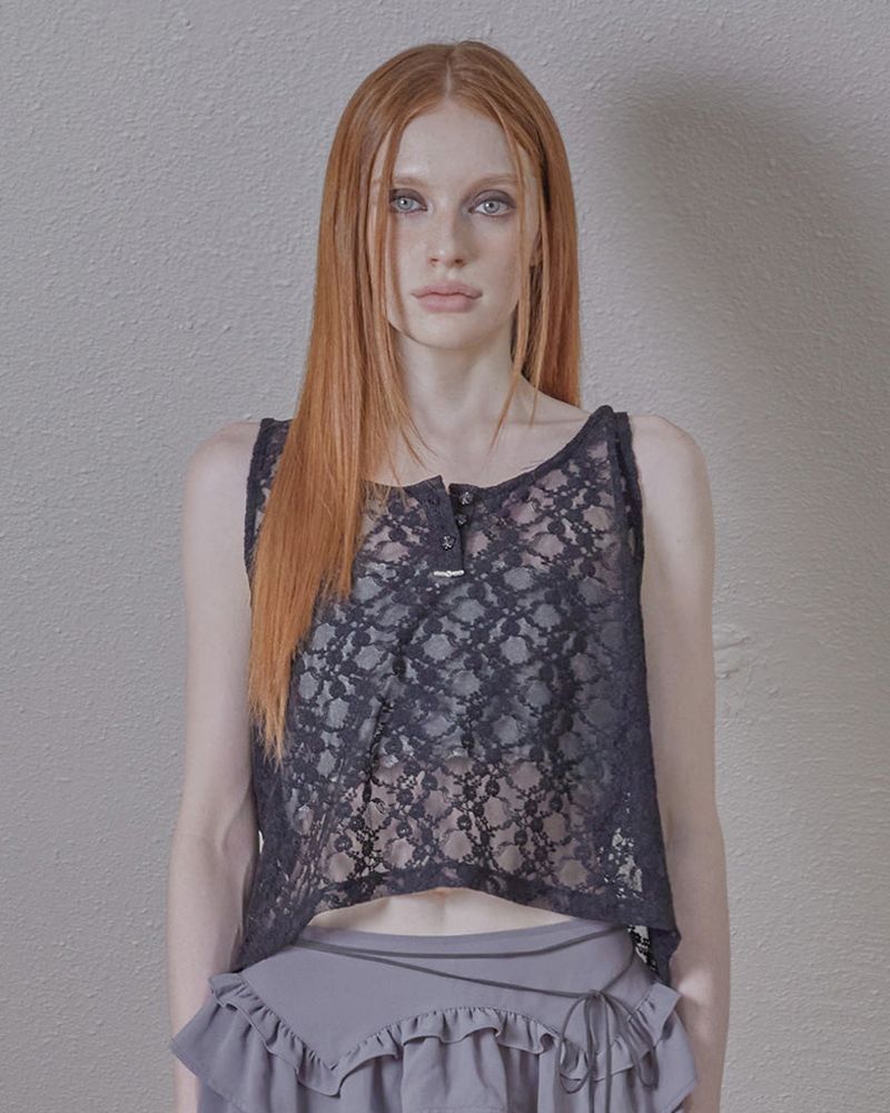 Fazed（フェイズド）の「ethnic lace hoodie sleeveless / black（Tops）」