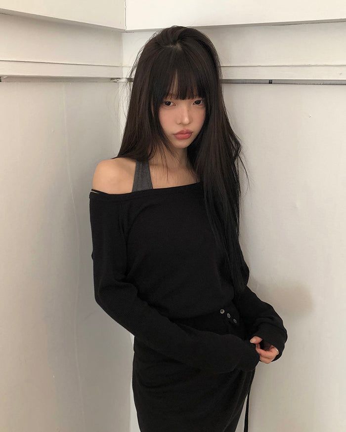 Hamin Halter Waffle Off-Shoulder Sweatshirt Set