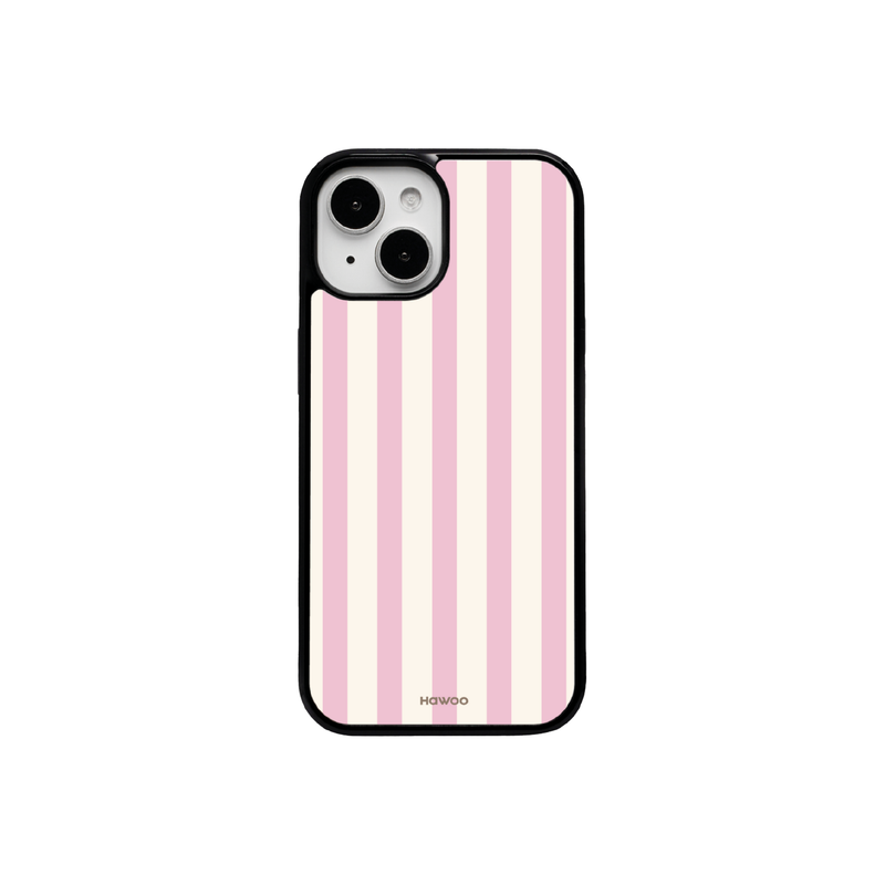 Hawoo（ハウ）の「ストライプグロッシーガラスバンパーケース (pink)（スマホグッズ/小物）」