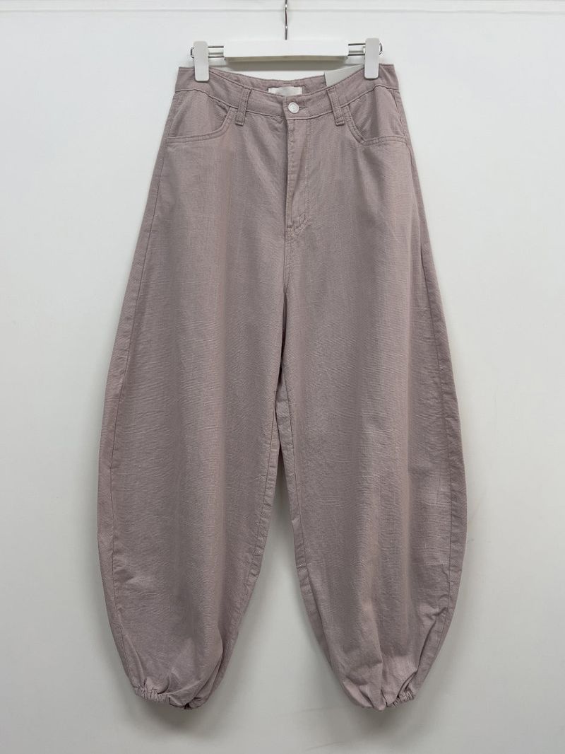 Linen Cinch Back Balloon Fit Wide Pants