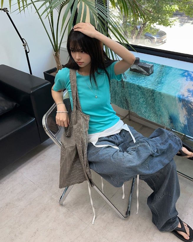 Medin Curved Linen Denim Pants