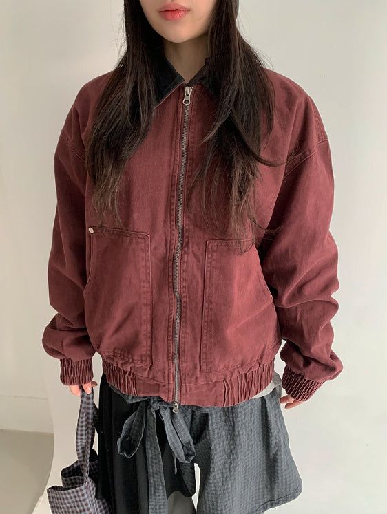 Lano Washing Color Matching Collar Work Jacket