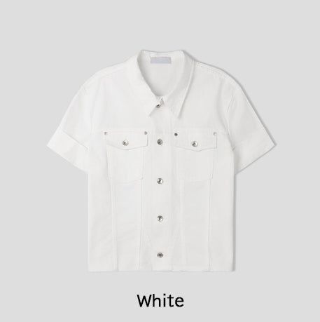 Kelden Cutout Short Sleeve Trucker Shacket