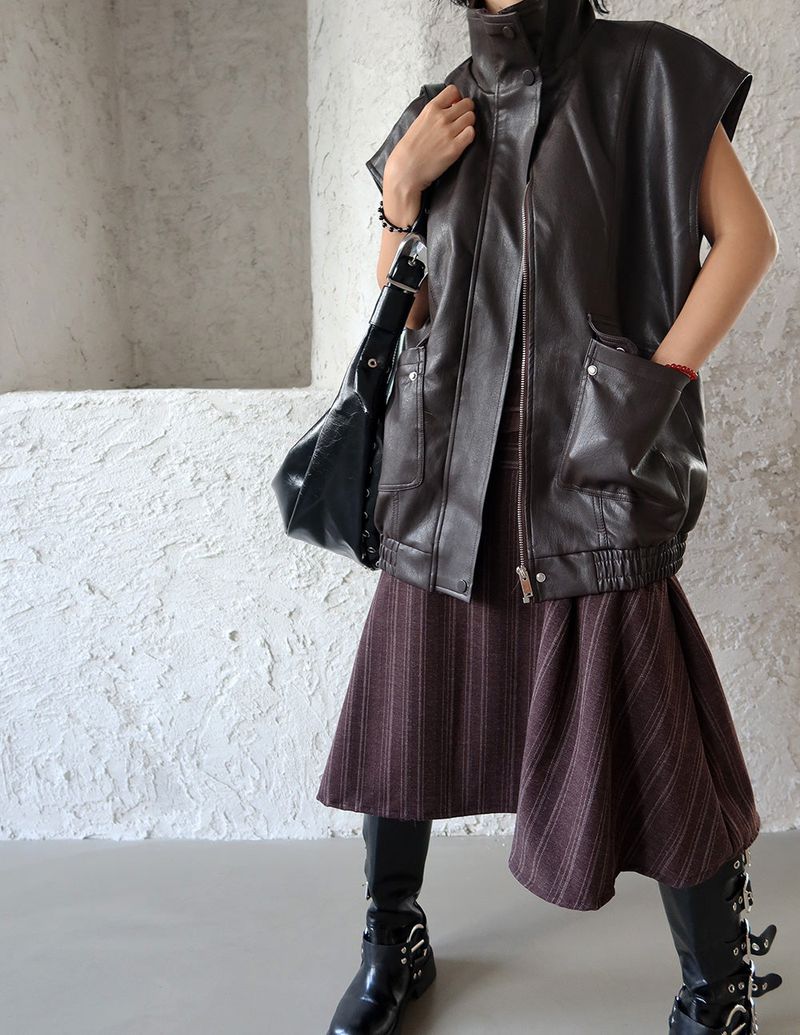 leather oversized fit vest jacket
