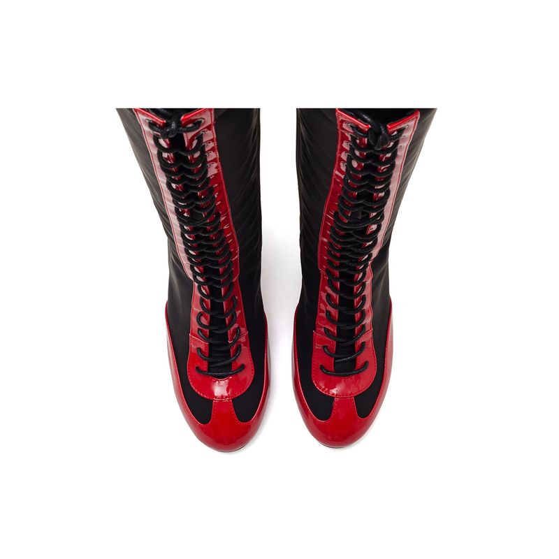 Boxing Two-Tone Lace-Up Boots Heel(Red)