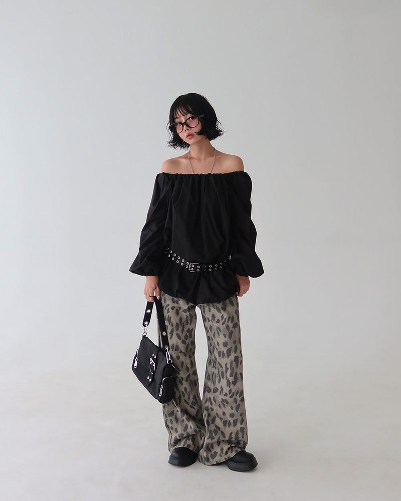Pumpkin Balloon Off-Shoulder Long Blouse & Mini Dress