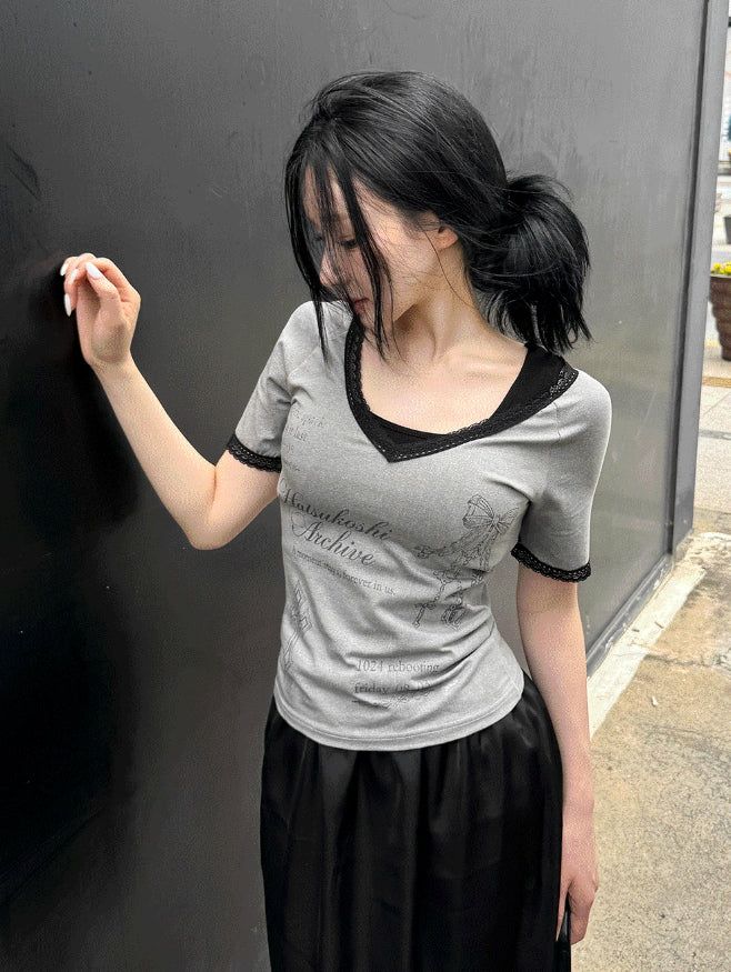hatsukoshi（ハツコシ）の「Epilogue Lace Slim Tee（Tops）」