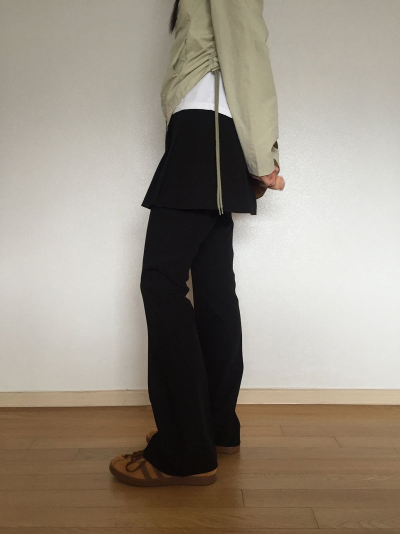 Cut slacks layered pants (2 colors)