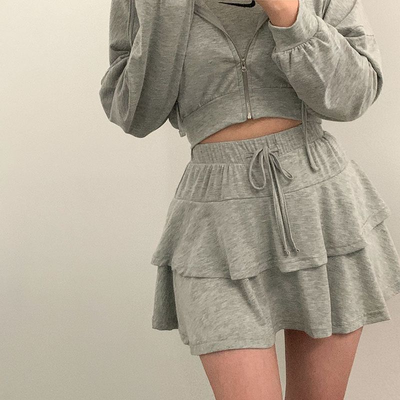 [Bellide made] skirt + hooded zip-up set