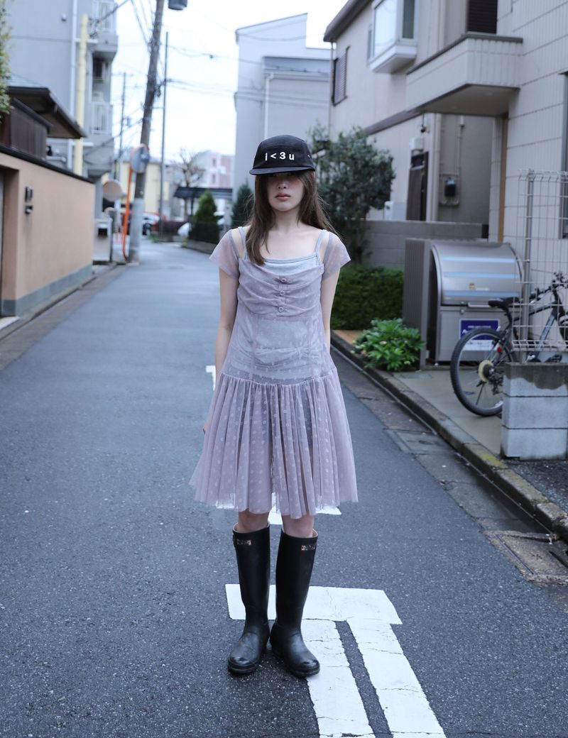 FLOWER MESH DRESS(GREY)