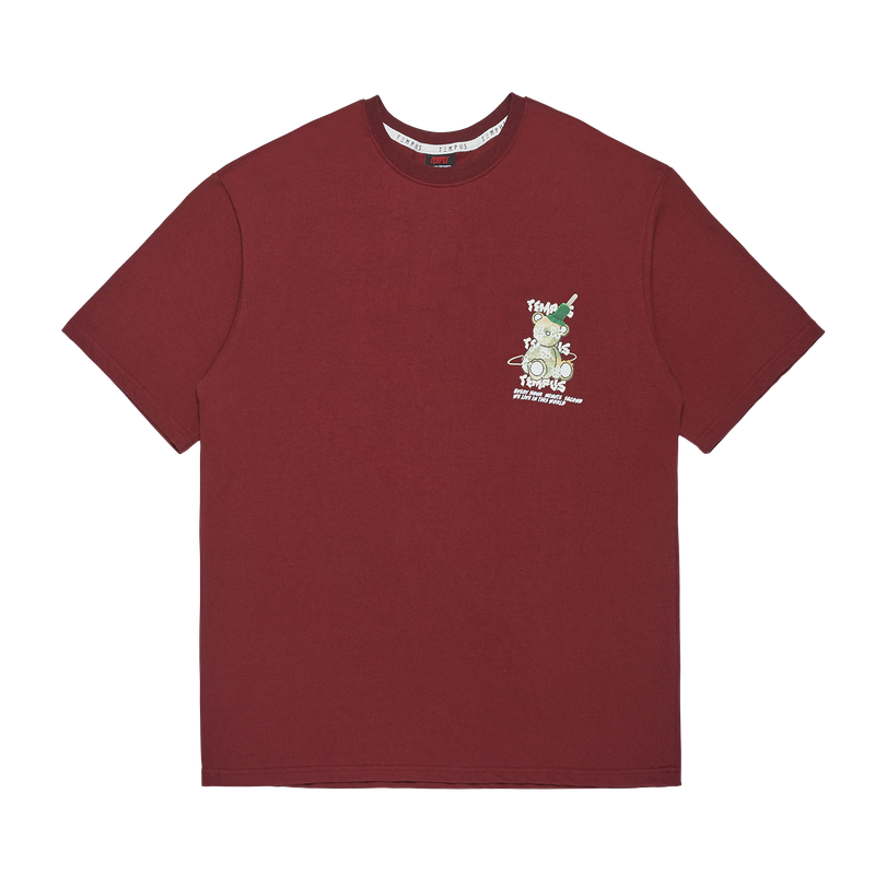 TEMPUSSTUDIO（テンプススタジオ）の「SPACE BEAR SMALL LOGO T-SHIRTS [BURGUNDY]（Tops）」