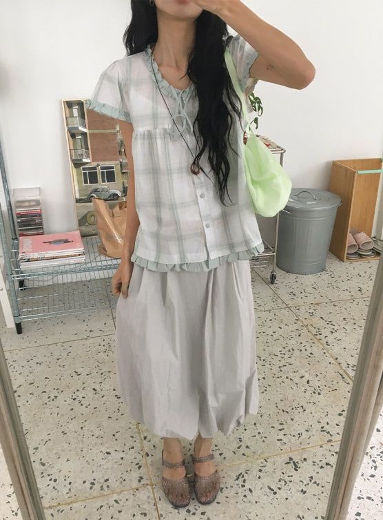 Honoka Pintuck Balloon Banding Midi Skirt