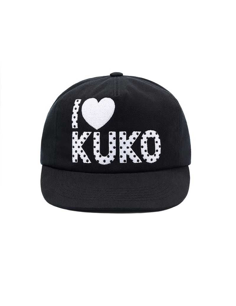 KUKO（クコ）の「I❤︎KUKO ドット5パネルキャップ_ブラック（帽子）」