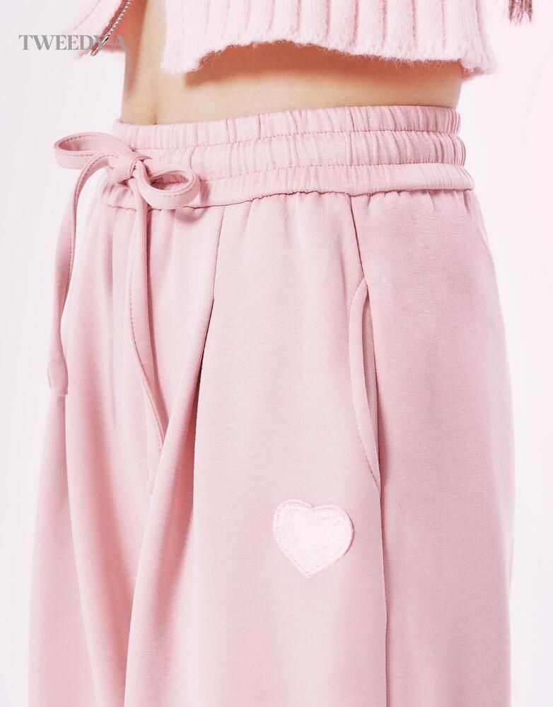 ハートパッチピンタックディテールワイドバンドパンツ 3 Color