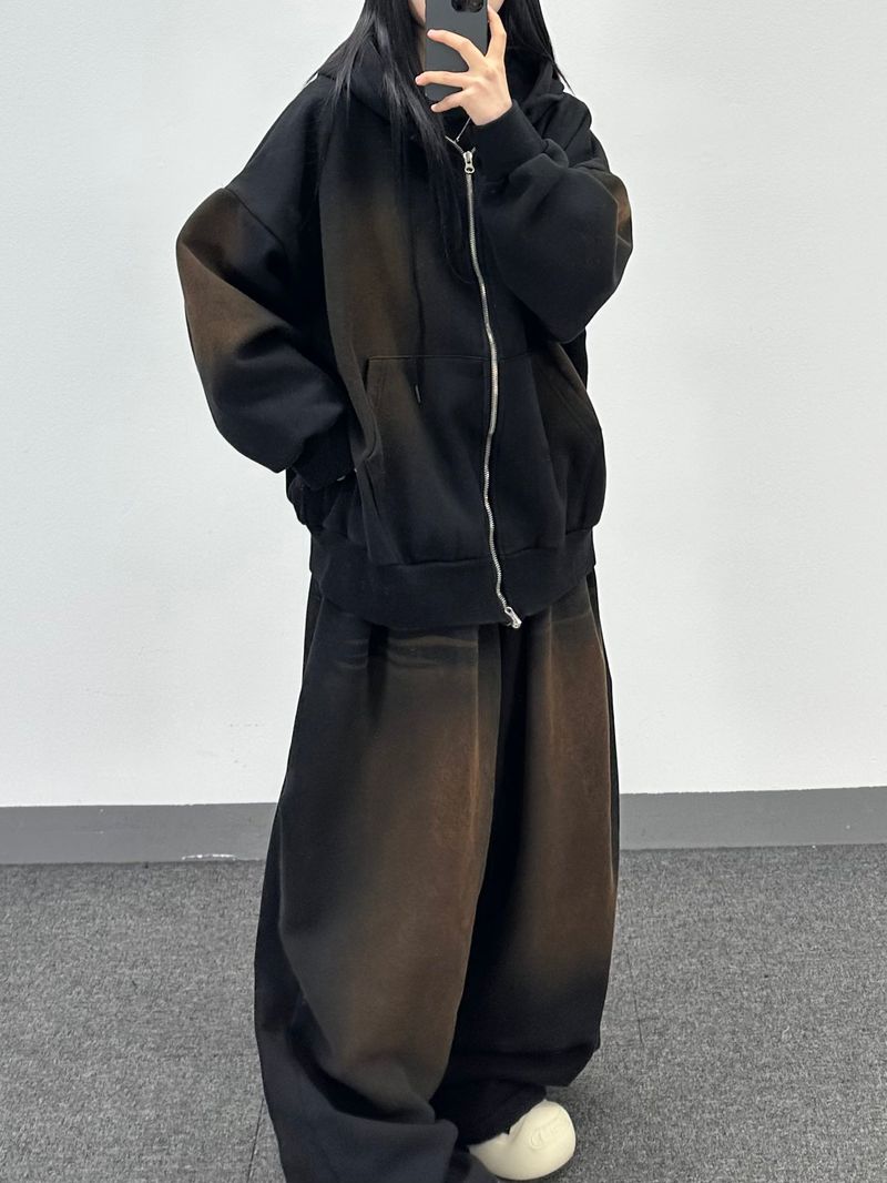 cat brush fleece hood zip-up