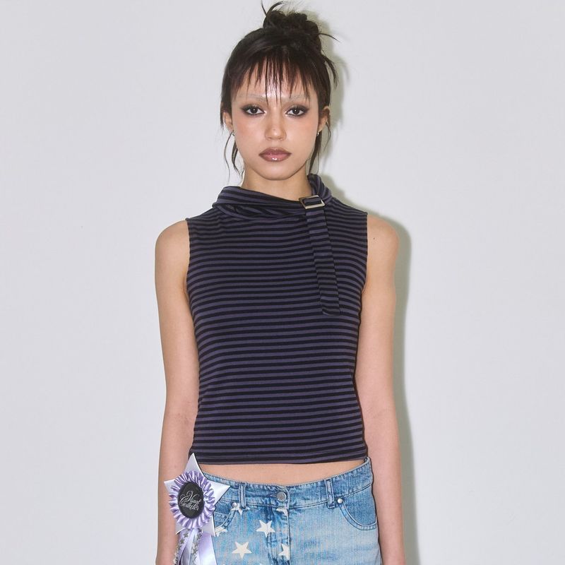 Stripe Belted Top [Purple]