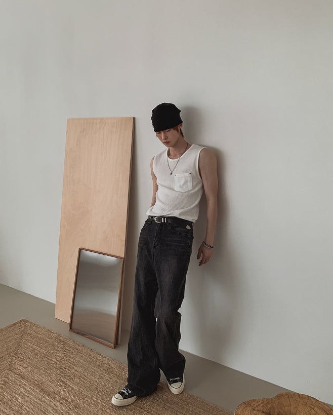 Rivet Pocket Ribbed Sleeveless