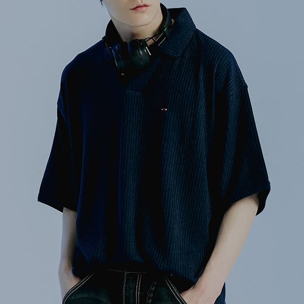 ROMANTIC CROWN（ロマンティッククラウン）の「MINIMAL LOGO KNIT POLO_NAVY（Tops）」