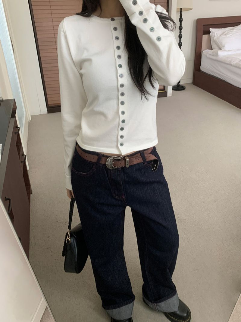 ペニーレッドステッチローワイドデニムパンツ