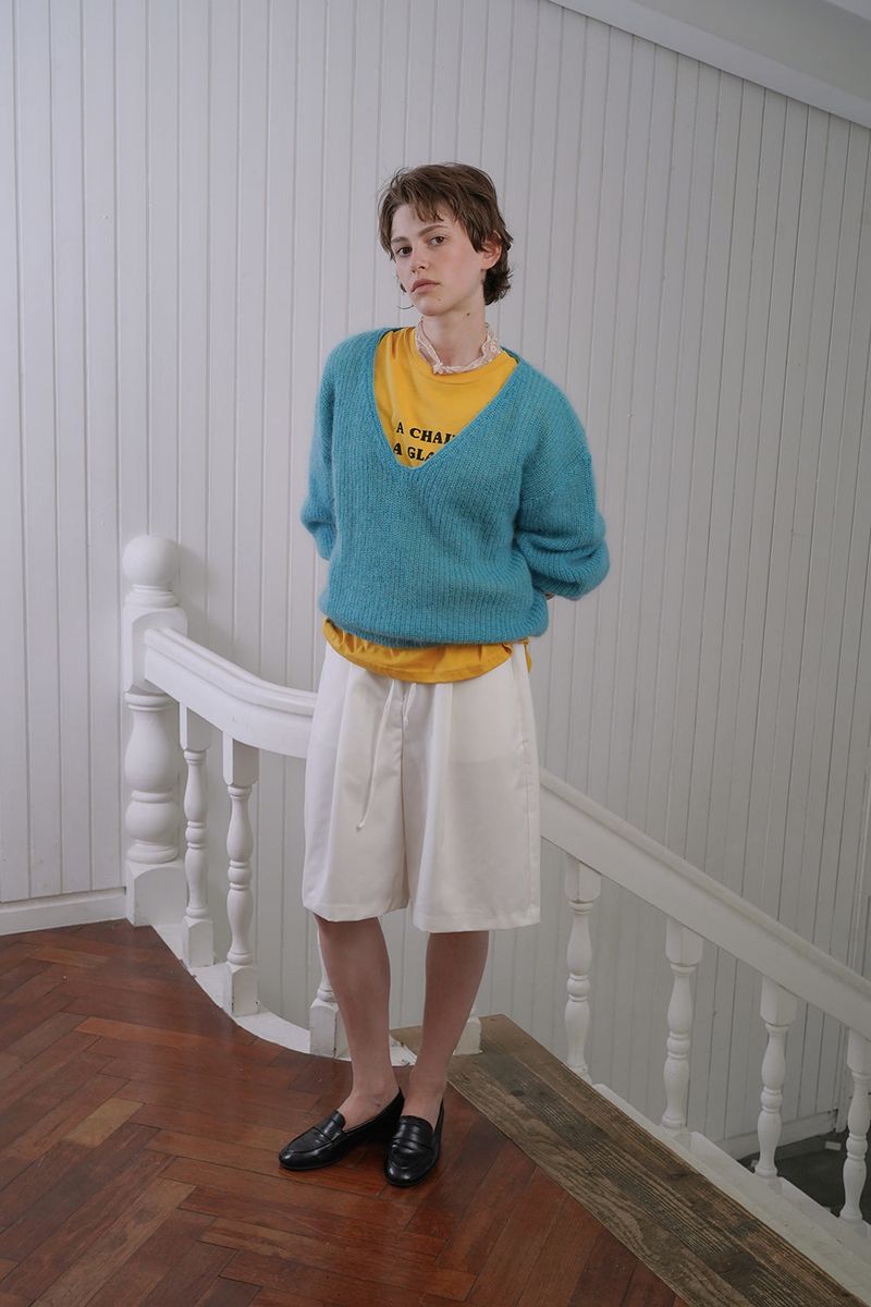 Mohair v-neck knit_teal