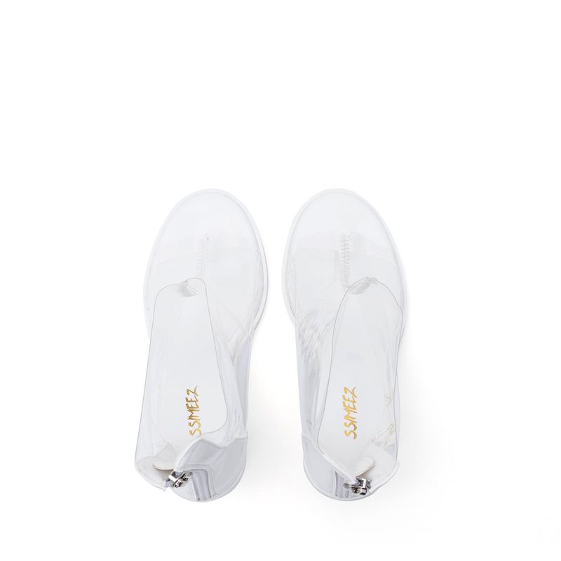 PVC Open Toe Block Heel(White)