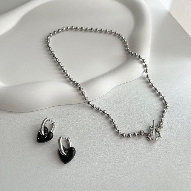 cho Ball Chain Heart Bold Daily Look Choker Short Necklace
