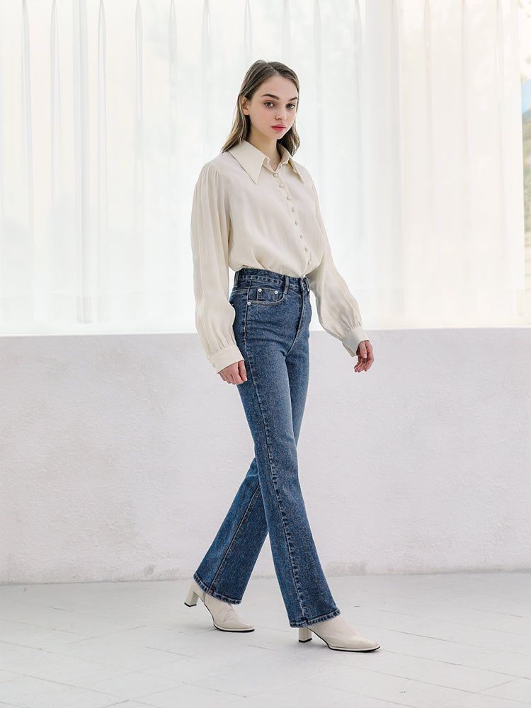 W52 LONG SEMI BOOTS CUT DENIM PANTS_MEDIUM BLUE