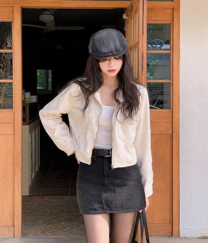 #Autumn Suede Collar Crop Jacket (4color)
