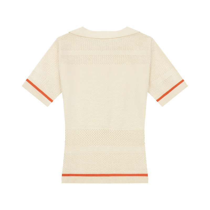 DVRK PRIVÉ BUTTONLESS POINTELLE KNITTED CROPPED POLO - CREAM