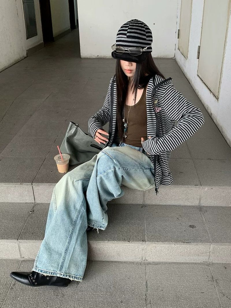 Curved Braided Wide Denim Pants
