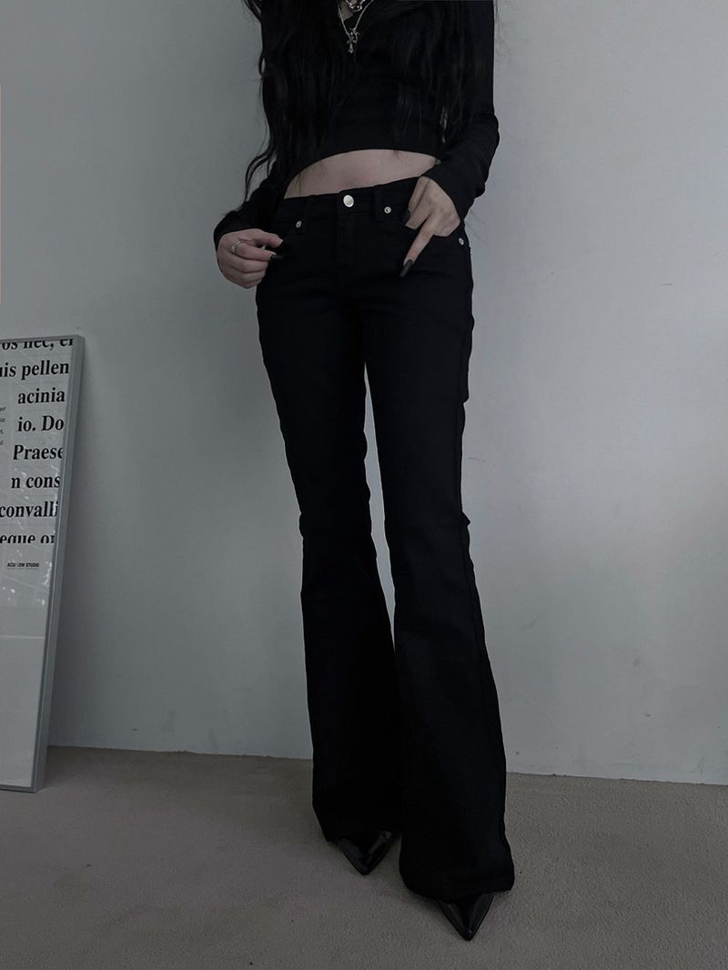 low rise black bootcut denim