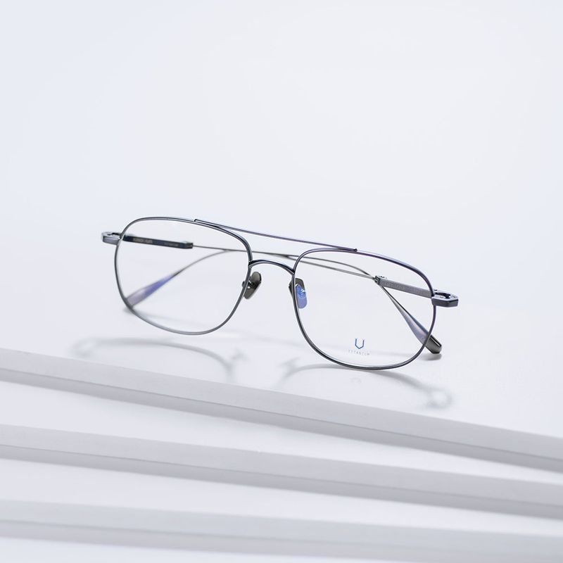 Knouun Square titanium glasses CODE. 102. G Black N Gray